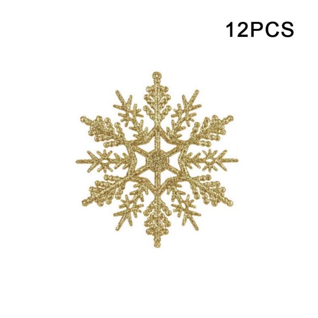 12 adornos navideños brillantes de copos de nieve para colgar en el árbol o ventana (dorados, 9,9 cm de diámetro)