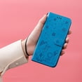 thumbnail image 4 of SaniMore for Google Pixel 8 Pro 2023 Case, PU Leather Skin with Embossed Cat Flip Magnetic Cover Card Slots Kickstand Detachable Lanyard Full Around Protective Wallet Shell, Blue, 4 of 8
