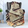 thumbnail image 4 of Rustic Soft Flannel Fleece Blanket, Natural Material Wooden Window of a Red Brick Country House Idyllic Pastoral Theme, Cozy Plush for Indoor and Outdoor Use, 50" x 70", Pale Brown, by Ambesonne, 4 of 5