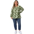 thumbnail image 3 of DARING DIVA Women's Plus V Neck Keyhole Pleated Floral Blouse 1X Army Green, 3 of 6