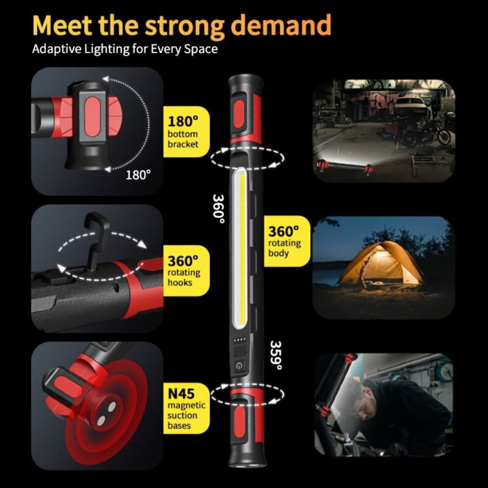 Magnetic Under Hood Light - 3000LM Rechargeable LED Work Light Bar, 5200mAh Cordless with Hooks, Heavy Duty Hood Light for Automotive Repair, Mechanics and Garage Use