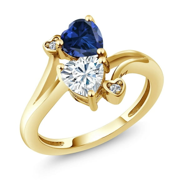 Gem Stone King 18K Yellow Gold Plated Silver Blue Created Sapphire Ring for Women (1.63 Cttw, Heart Shape 6MM, Gemstone September Birthstone, Size 6)
