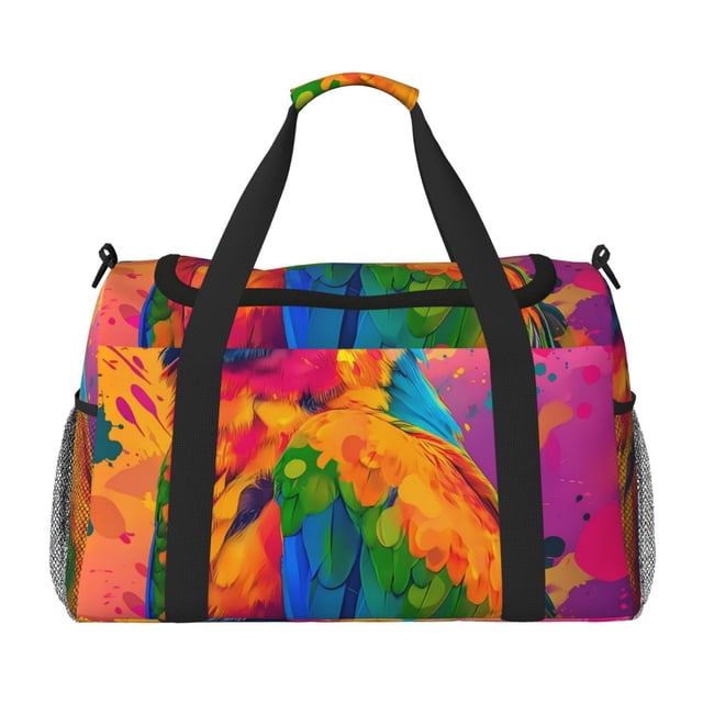 Fotbe Colorful Parrot Jungle Dream A Bolsa de Viaje con Estampado, Bolsa de Fin de Semana para Mujer con Compartimento para Zapatos, Bolsa de Gimnasio con Bolsillo Húmedo
