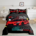 thumbnail image 2 of jejeloiu Red Race Car Queen Comforter Set,Speed Moving Sport Bedding Sets,Modern Abstract Geometric Plaid Bedding Comforter Set For Boys Teens,Ultra Soft Home Decor,3pcs, 2 of 8