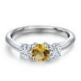 thumbnail image 3 of Gem Stone King 925 Sterling Silver Yellow Citrine and White Moissanite Engagement Ring for Women | 0.91 Cttw | Round 5MM | Gemstone November Birthstone | Size 9, 3 of 7