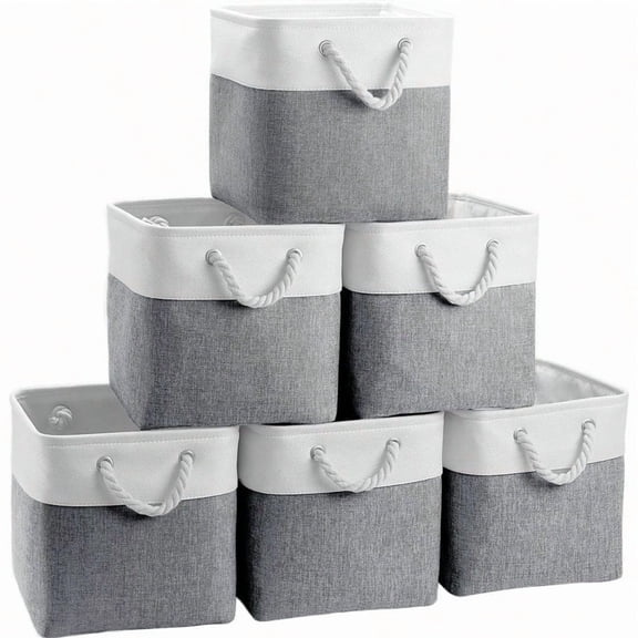 Fabric Cubes Storage Basket 6 Pack 11x11 In With Handles Foldable Cube Storage Bins For Shelves Home Office Nursery Organizers