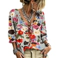 thumbnail image 2 of Polka Dot Lace Up Blouse Boho V Neck Lace Shirt Trendy Blouses Ruffle Trim Casual Loose Flowy Dressy Shirts, 2 of 5