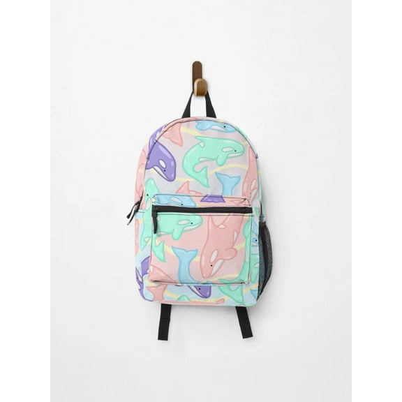 Pastel Orca Pattern Backpack, Orcas Backpacks, Sea Backpacks, Back To School Backpack