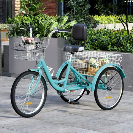 ModFusion 26-Inch Adult Tricycle, Mint Green, 7-Speed with Front and Rear Baskets, Wide Seat & Backrest