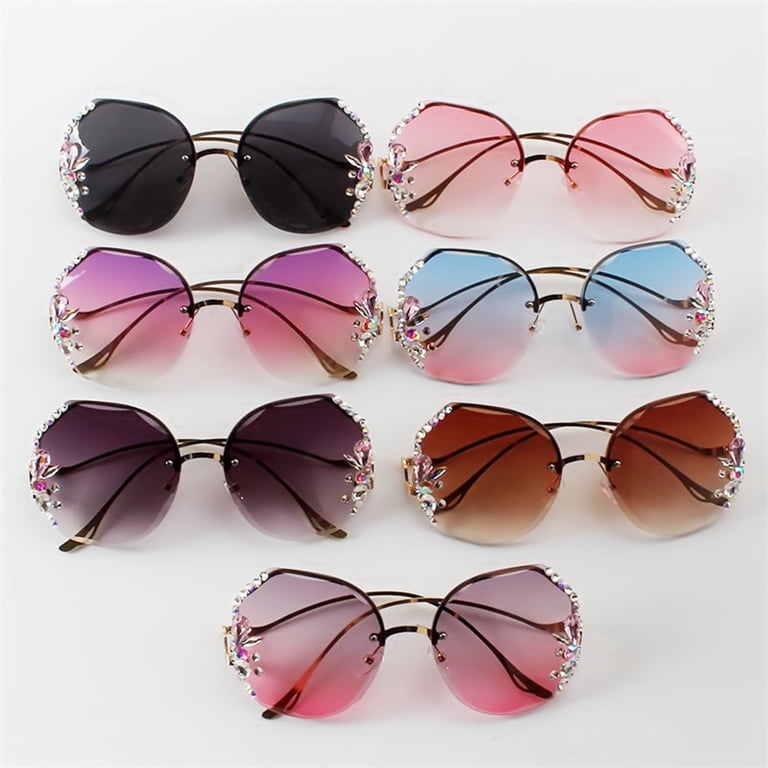 New Vintage Rimless Diamond Sunglasses, Women Oversized 