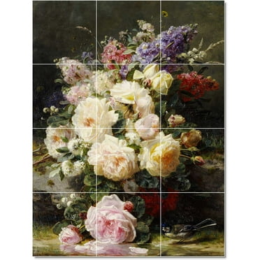 Ceramic Tile Mural-Jean Baptiste Robie Flowers Painting 175. 12.75" w x 17" h using (12) 4.25 x 4.25 ceramic tiles