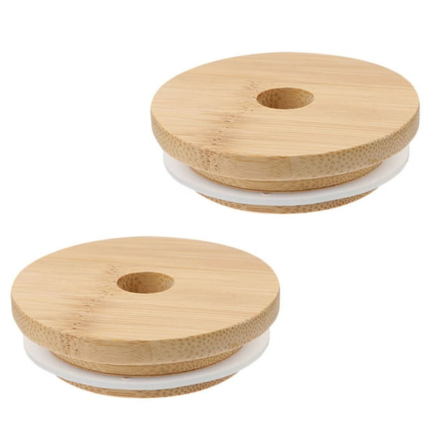 EIGTHTAIL 2 Pcs Easy to Clean Reusable Mason Jar Lids Bamboo Ball Jars with Straw Holes Simple