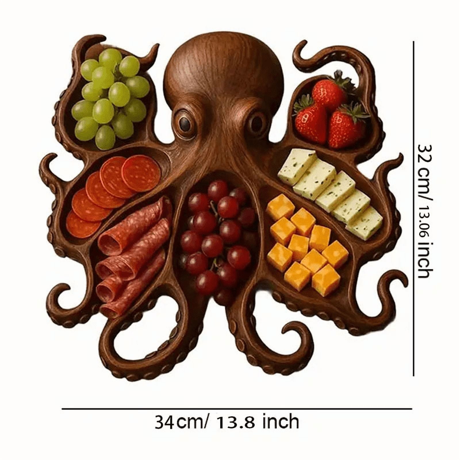 Octopus Charcuterie Platter – Ocean Themed Cheese and Bread Serving Board for Parties, Kitchen, and Home Decor