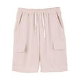thumbnail image 5 of MIXUE Mens Shorts Summer Linen Solid Color Elastic Waist Drawstring With Large Pockets Beach Sports Loose Fit Casual Activewear,Pink,XXXL, 5 of 7