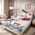 thumbnail image 3 of Manfei Great Wave Torii Full Size Sheets, Red Sun Cherry Bed Sheets Wall Decor, Light Blue Red White 4pcs, 1 Flat Sheet, 1 Fitted Sheet and 2 Pillowcases, 3 of 6