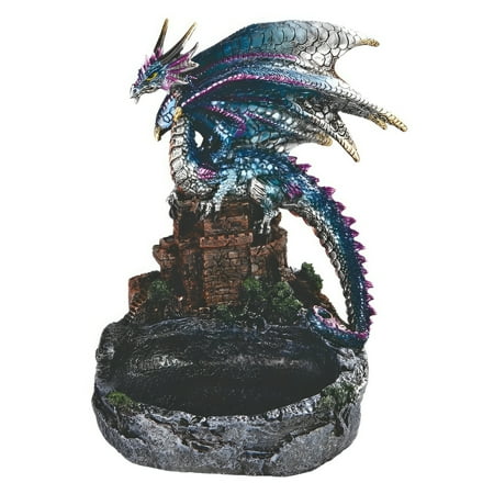 FC Design 7.75"H Blue Dragon on Castle Dish Figurine Statue Sculpture Ornament Decoration Home/Room Decor and Unique Gift Ideas for Housewarming, Holidays and Birthdays