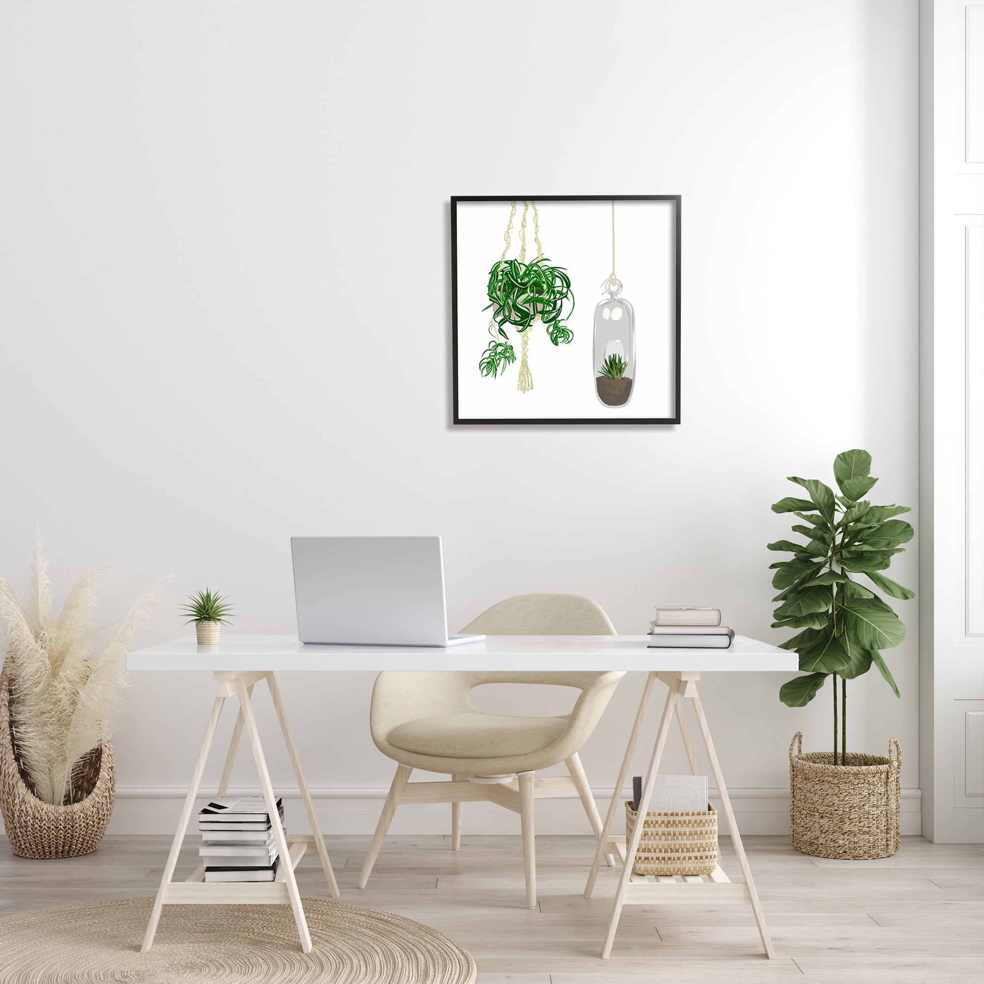Stupell Industries Modern Indoor Potted Greenery Spider Plant Terrarium Botanical & Floral Painting Black Framed Art Print Wall Art, 24 x 24