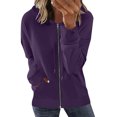 thumbnail image 2 of Wyongtao Women's Hooded Sweatshirt Lightweight Pocket Zip-Up Hoodie Jacket Long Sleeve Open Front Loose Outerwear Purple XL, 2 of 5