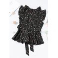 thumbnail image 4 of ABPHQTO Top sin mangas con cuello en V y cinturón con estampado floral negro para mujer, 4 of 5
