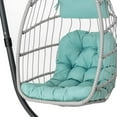 thumbnail image 4 of Egg Swing Chair with Stand, Patio Wicker Rattan Hanging Chair Swing Hammock Egg Chairs with UV Resistant Cushion for Indoor Bedroom Outdoor Garden Backyard, Light Blue, 4 of 12