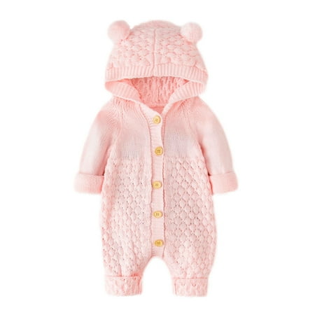 

Sales Honeeladyy Winter Fall Knit Baby Jumpsuits Unisex Newborn Infant Coat Button Bear Ear Hooded One-Piece Romper Sleeepwear Back to School