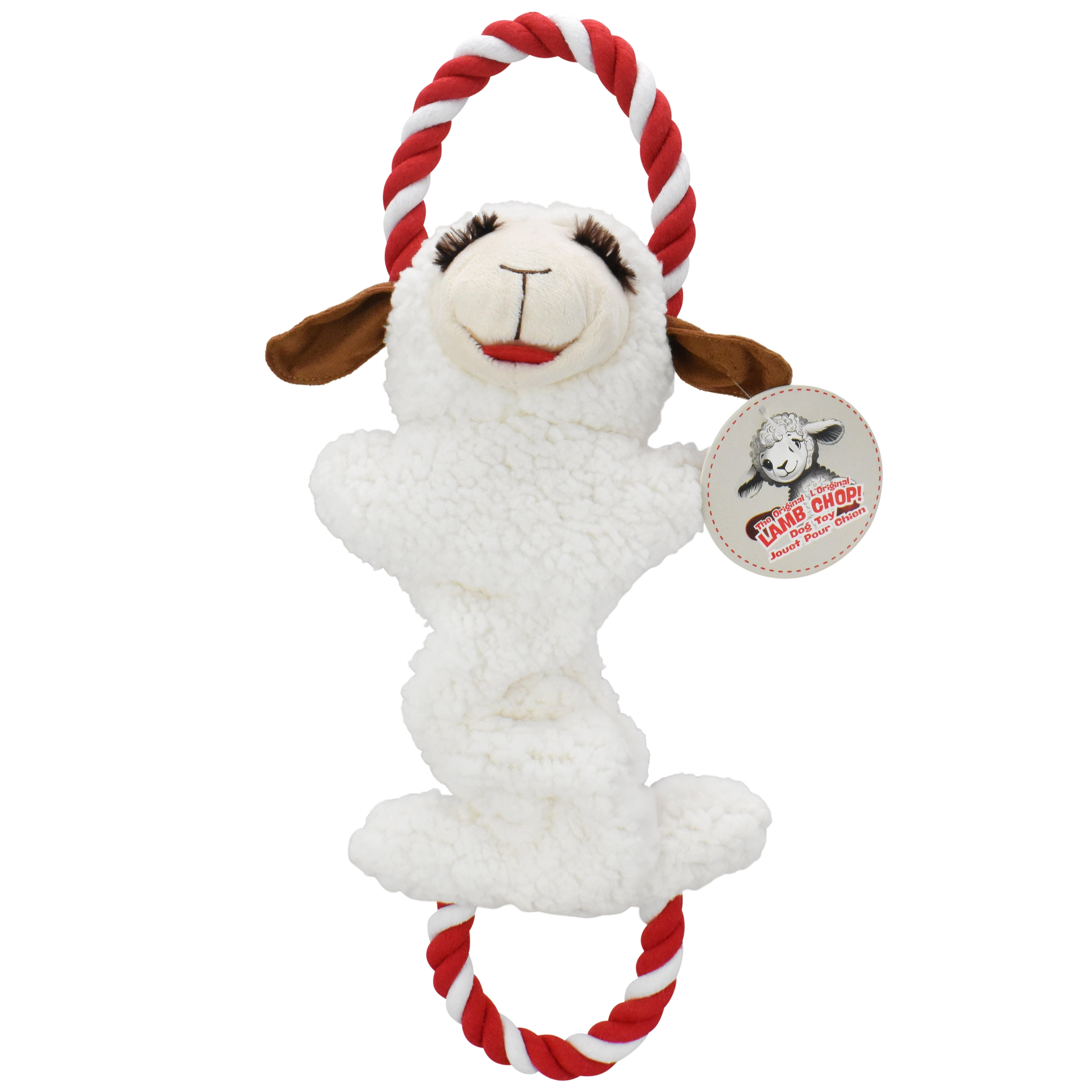 Multipet Plush Lamb Chop Tug and Crinkle Dog Toy with Rope