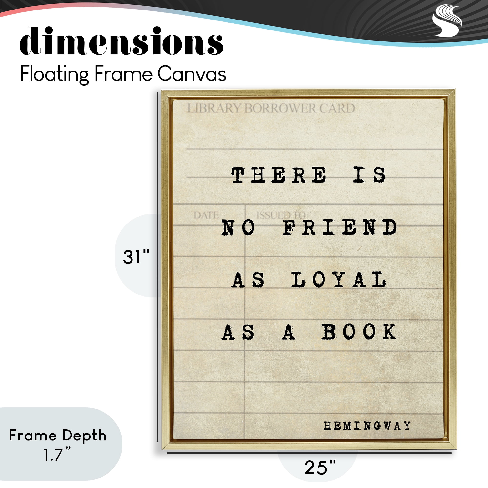 Stupell Industries No Friend As Loyal As A Book Gold Framed Floater Canvas Wall Art, design by Julia Frost