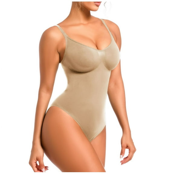 Women's Adjustable Strap Leotard Sculpting Slimming Shapewear Seamless Bodysuit (Nude, S/M)