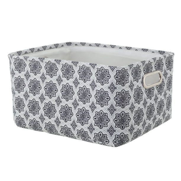 Mainstays Black and White Medallion Canvas Storage Basket with Handles