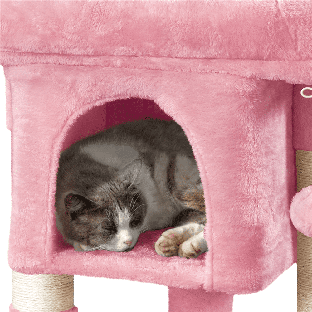 Alden Design 23.5″H 2-Level Cat Tree Condo Wide Perch Scratch Posts Indoor, Pink