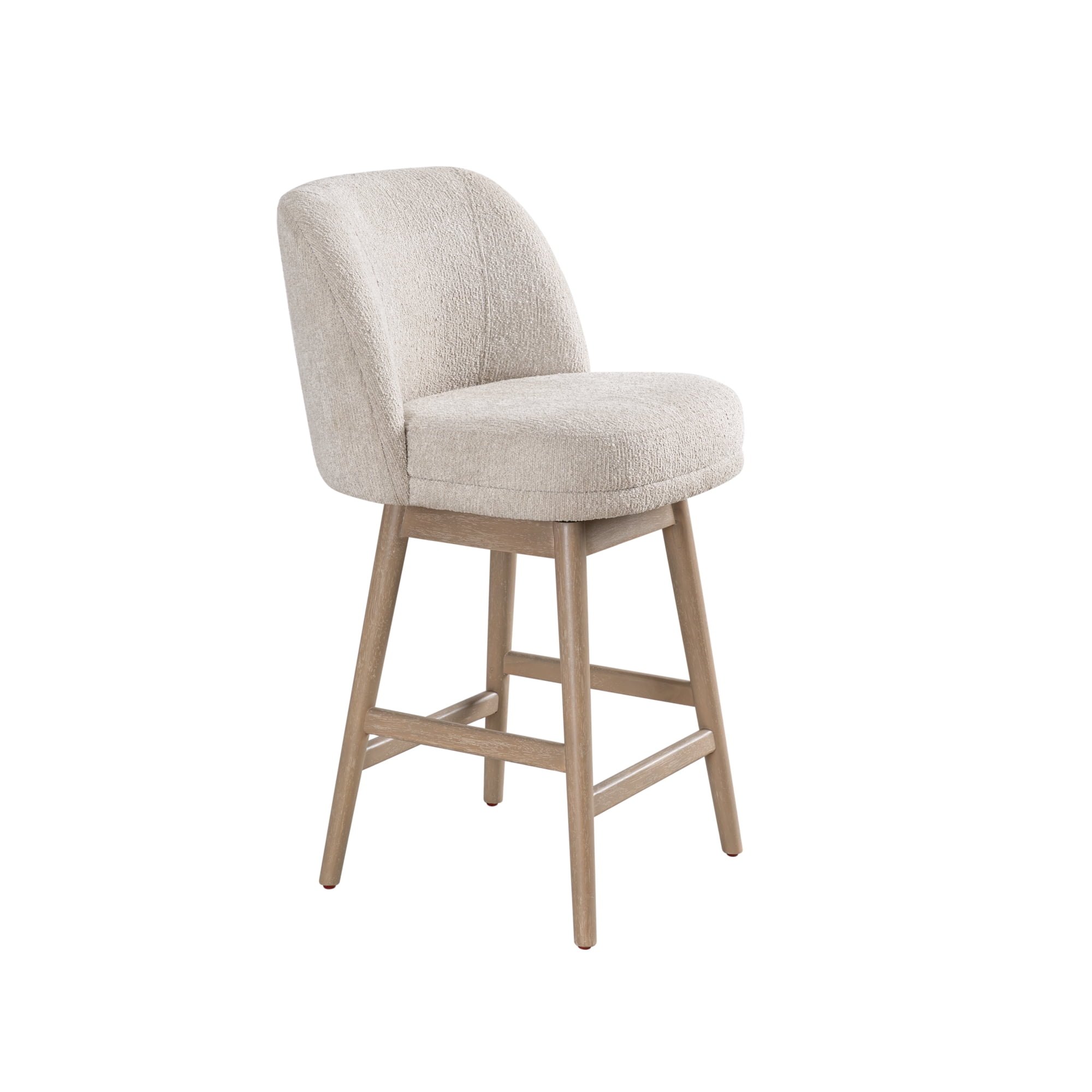 Sadie Solid Wood Upholstered 26" Counter Height Swivel Barstool with Ancient Stone Fabric Seat - Set of 2