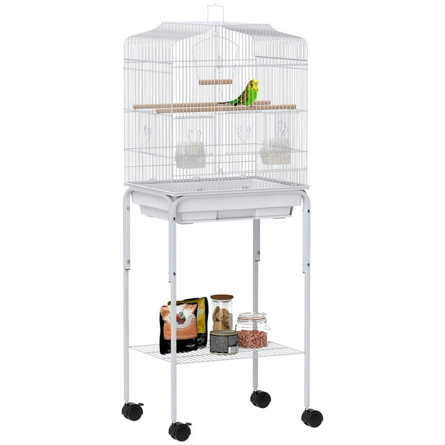 PawHut 49" Large Rolling Bird Cage Cockatiel Play House Perch Swing, White