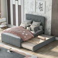 thumbnail image 2 of Linen Upholstered Platform Bed Frame With Headboard And Trundle, Full, 2 of 9