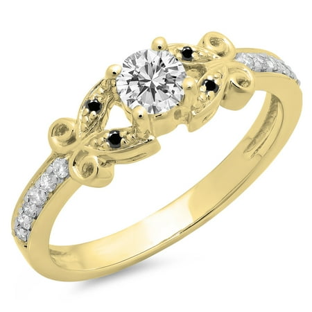 Dazzlingrock Collection 0.50 Carat (Ctw) 14K Black & White Diamond Bridal Engagement Ring 1/2 CT, Yellow Gold, Size 5