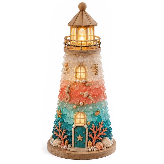 Diy Lighted Sea Glass-Style Lighthouse Kit,Beginner-Friendly Led Lighthouse Craft Making Kit,Coastal Nautical Home Tabletop Decoration