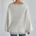 thumbnail image 2 of Womens Oversized Sweaters Fashion Striped Off Shoulder Knit Tops Long Sleeve Loose Sweater Blouses (S, Gray), 2 of 5