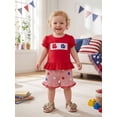 thumbnail image 6 of Loicainy Baby Toddler Girl 4th of July Outfits 6 12 18 24 Months 2T 3T 4T Short Sleeve Letter Embroidery Ruffle Tops and Shorts Set Summer Clothes, 6 of 9