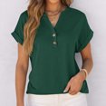 thumbnail image 4 of ​Plus Size V-Neck Boho Daily Wear Shirt, Cotton Tops For Women Spring Tshirts Basic Tees Dress Dresses Summer 2025 Womens Casual Black Short Outfits Vacation Mini Beach Green, 4 of 5