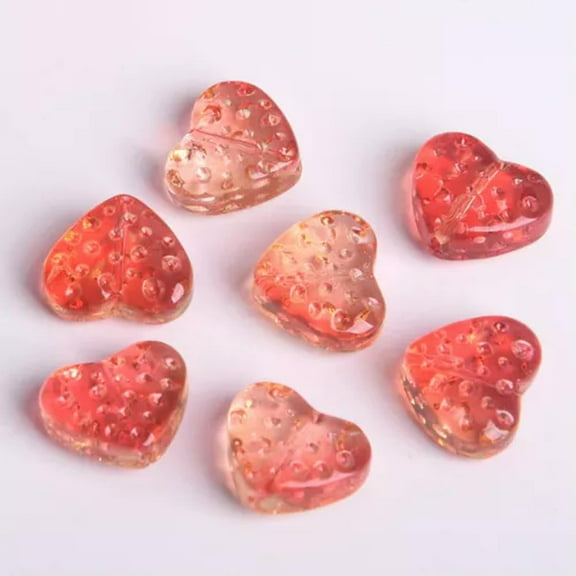 U8MO 10pcs Heart Shape 13x15mm Strawberry Surface Lampwork Crystal Glass Loose Beads-Red