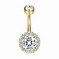 thumbnail image 3 of Stainless Steel Belly Button Ring 14G Gold Heart Flower CZ Crystal Butterfly Design, 3 of 9