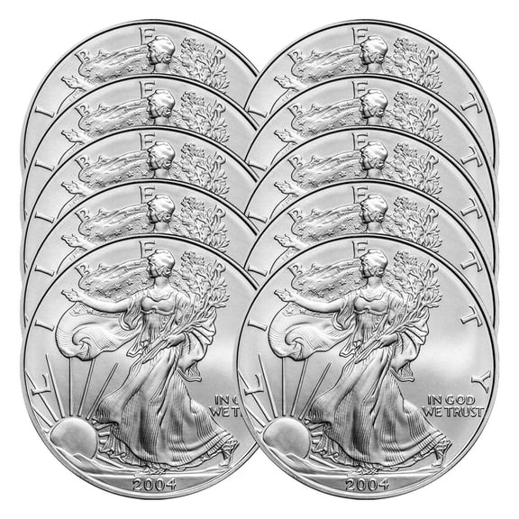 Lot of 10 - 2004 $1 American Silver Eagle 1 oz BU