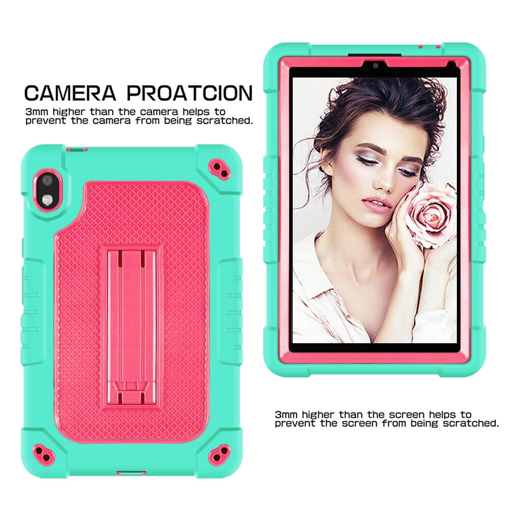 SOATUTO For Orbic Tab 8 inch Heavy Duty Case with Shoulder Strap Kickstand Soft Silicone Hard Back Hybrid Armor Protective Cover for 8" Orbic Tab 8 5G Verizon / Orbic Tab 8 5G UW 8 inch - Green+Pink