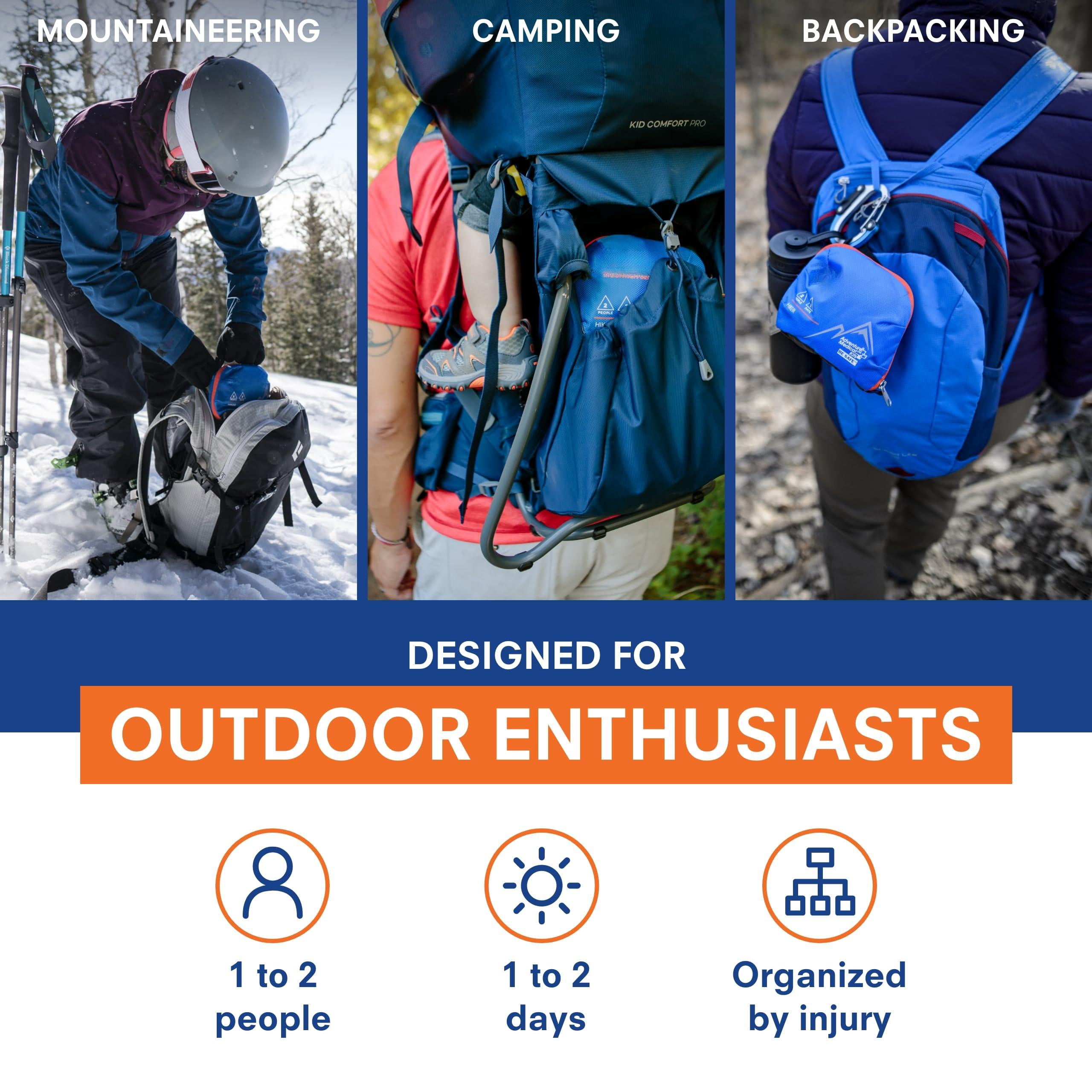Mountain Series Kit - Hiker Emergency First Aid For 2 People 2 Days Comes With A Trauma Pad  Guide Book & More