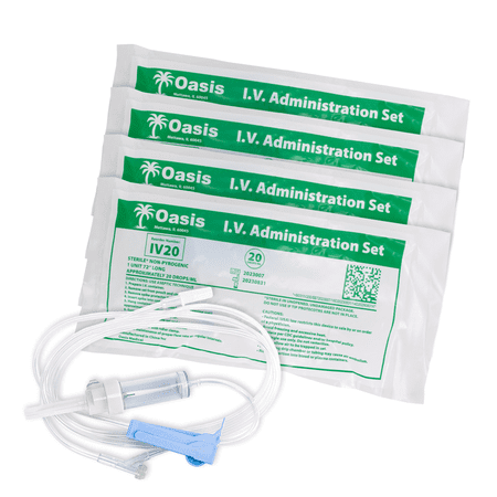IV Administration Set, Sterile, 20dr/mL, 72" with Injection Site, Luer Slip, 5 Pack