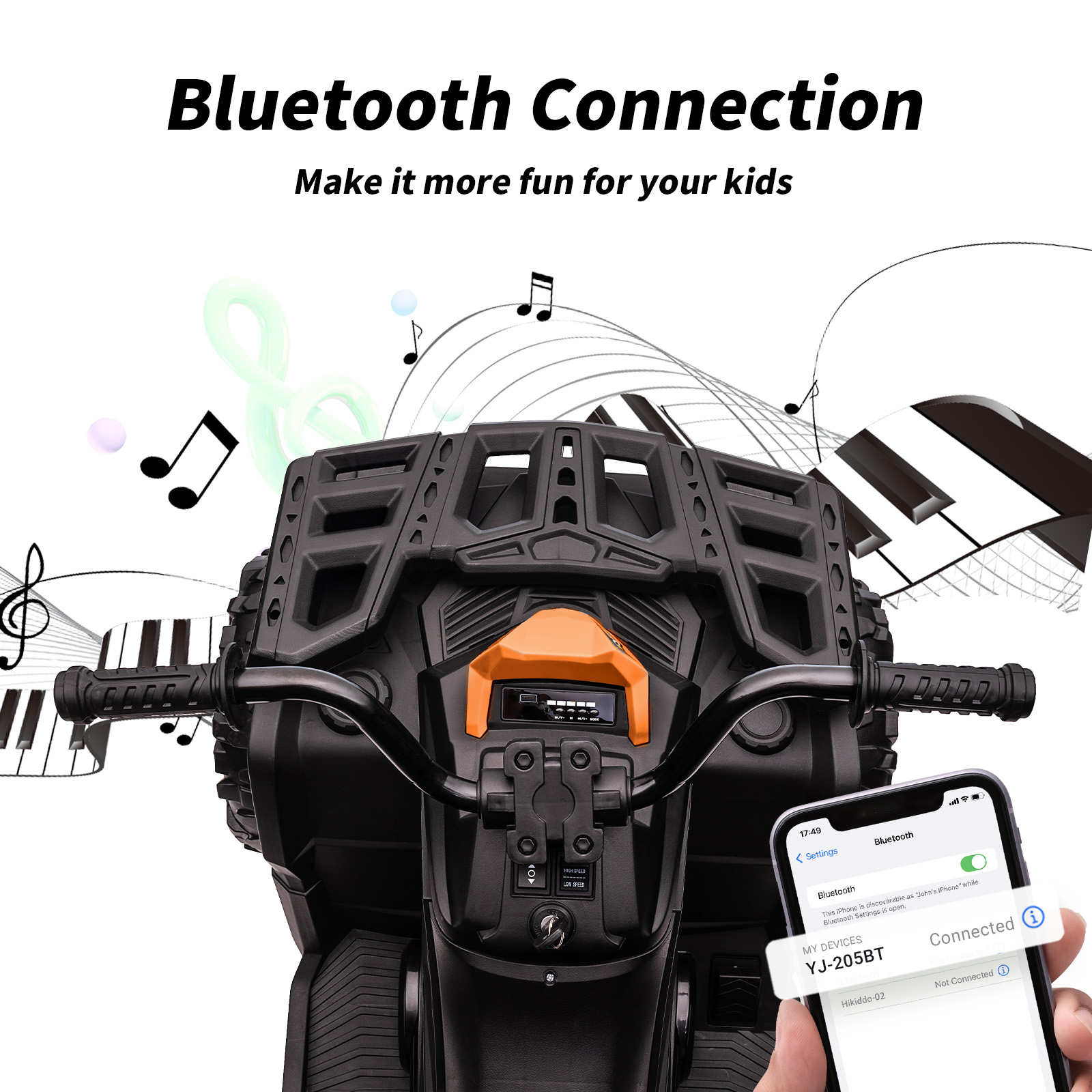 Hikiddo 24V Ride on Toys, Kids ATV 4-Wheeler for Big Kids with 2 Seater, 400W Motor, Bluetooth - Orange