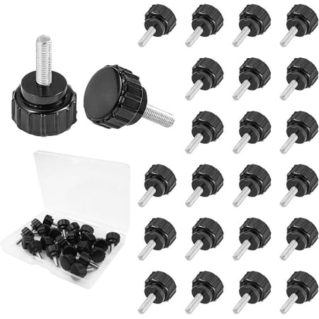 

24 PCS Black M4 x 10 mm Carbon Steel Round Head Clamping Thumbscrew Screw Threaded Knurled Knobs Reusable Grips Easy to Install