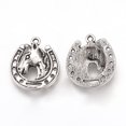 thumbnail image 1 of Tibetan Style Alloy Pendants Horse Head with Horseshoes Cadmium Free & Lead Free Antique Silver 21x18.5x4mm Hole: 1.5mm, 1 of 1