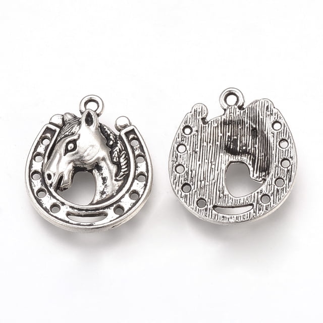 Tibetan Style Alloy Pendants Horse Head with Horseshoes Cadmium Free & Lead Free Antique Silver 21x18.5x4mm Hole: 1.5mm