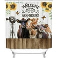 thumbnail image 2 of 4PCS Fashion Highland Cow Shower Curtain Sets with Rugs, Waterproof Fabric Grey Shower Curtain, Funny Quotes Bull Cattle Pink Floral Bag High Heels Perfume Bathtub Bubble Modern Bathroom Decor, 2 of 7