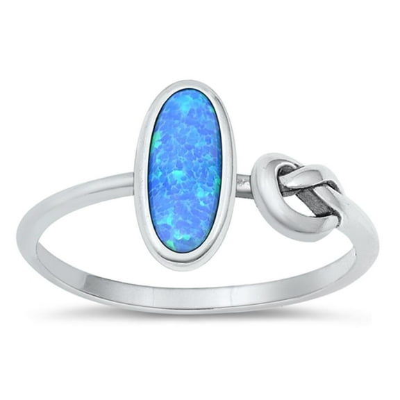 CHOOSE YOUR COLOR Oval Blue Simulated Opal Knot Ring .925 Sterling Silver Band CZ Female Size 7
